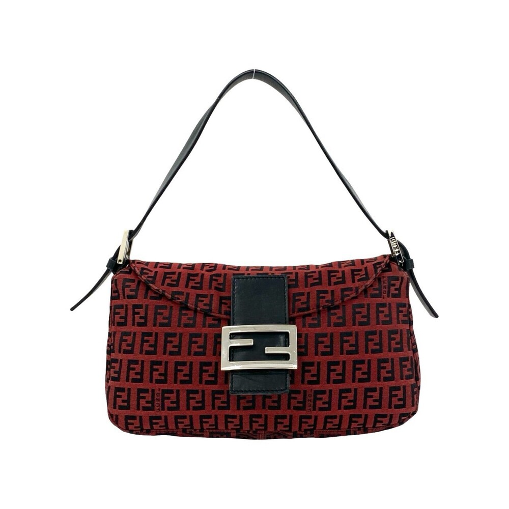FENDI Vintage Zucchino FF Pattern Canvas Leather Semi-One Shoulder Bag Red 86600